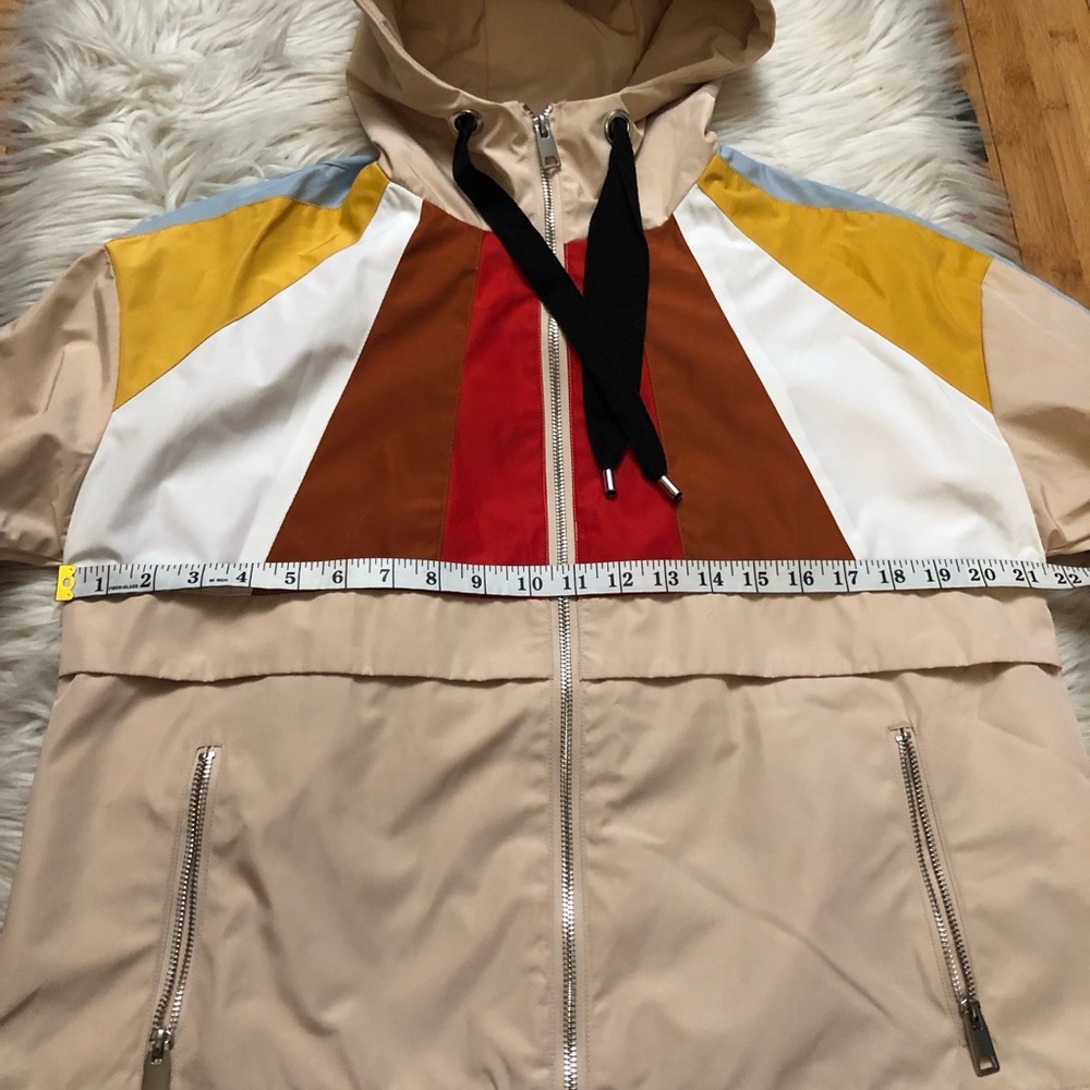 Maje Banela Colorblock Hooded Zip Up Beige Windbreaker Jacket size 38 (8 US) - Picture 13 of 14